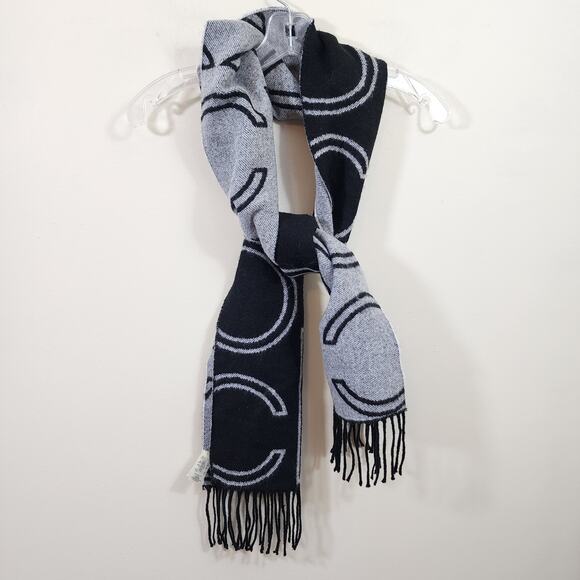 Calvin Klein Accessories - Calvin Klein gray & black CK logo reversable long scarf with fringe detail